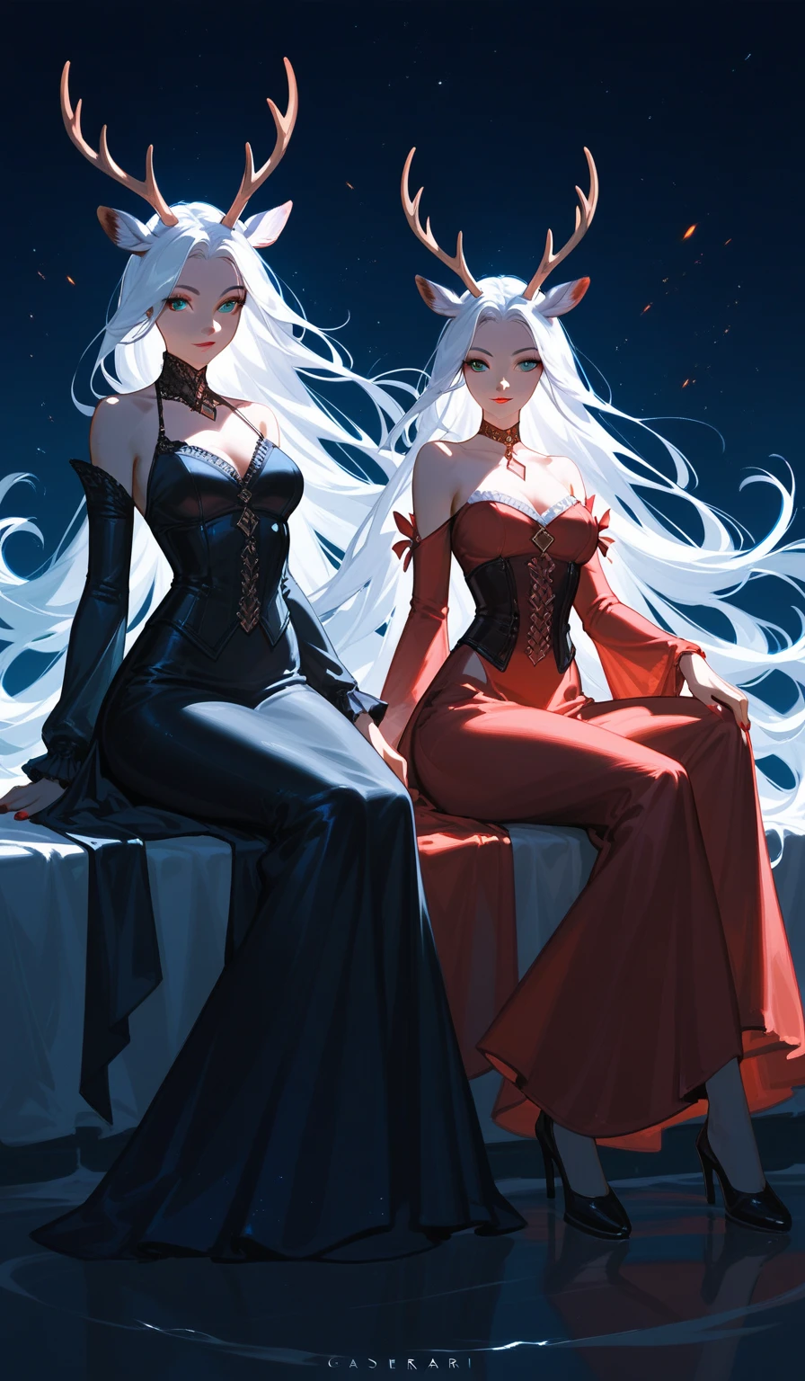 (((I want a dragon woman alone, light skin, long white hair with hairstyle, cold blue eyes, slightly curvy body, medium breasts, wearing pretty dress)))