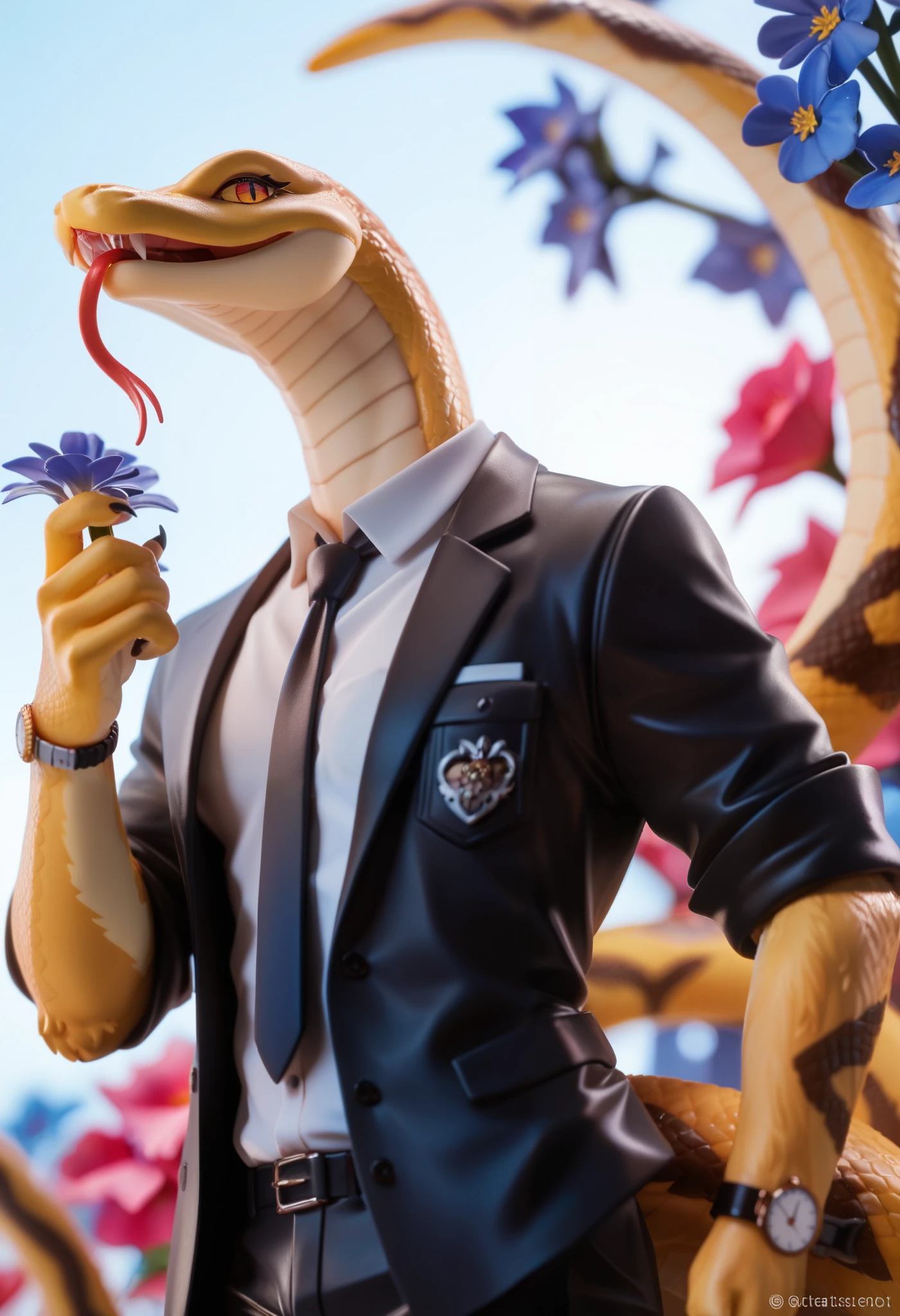 Muscular albino lizard man ripping off his suit