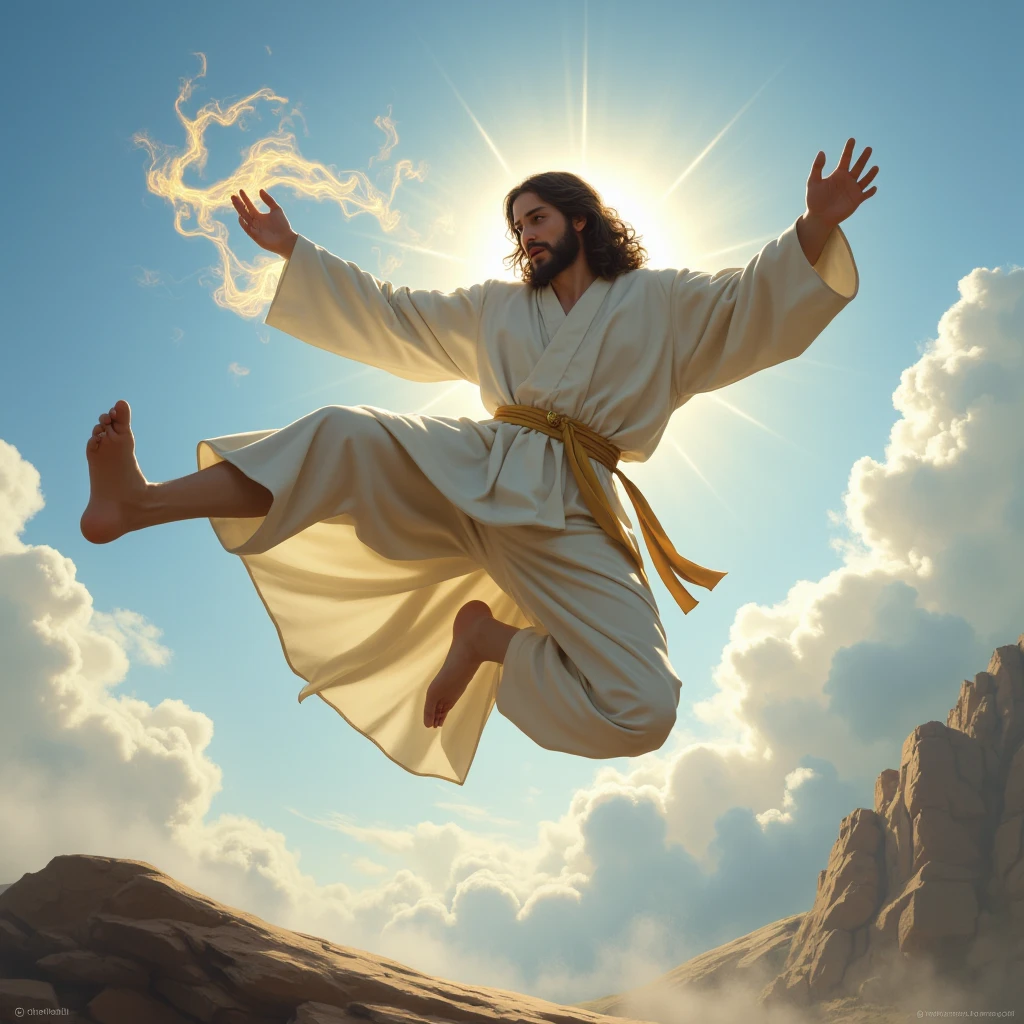 Jesus Christ in the clouds at the time of the rapture of the church
