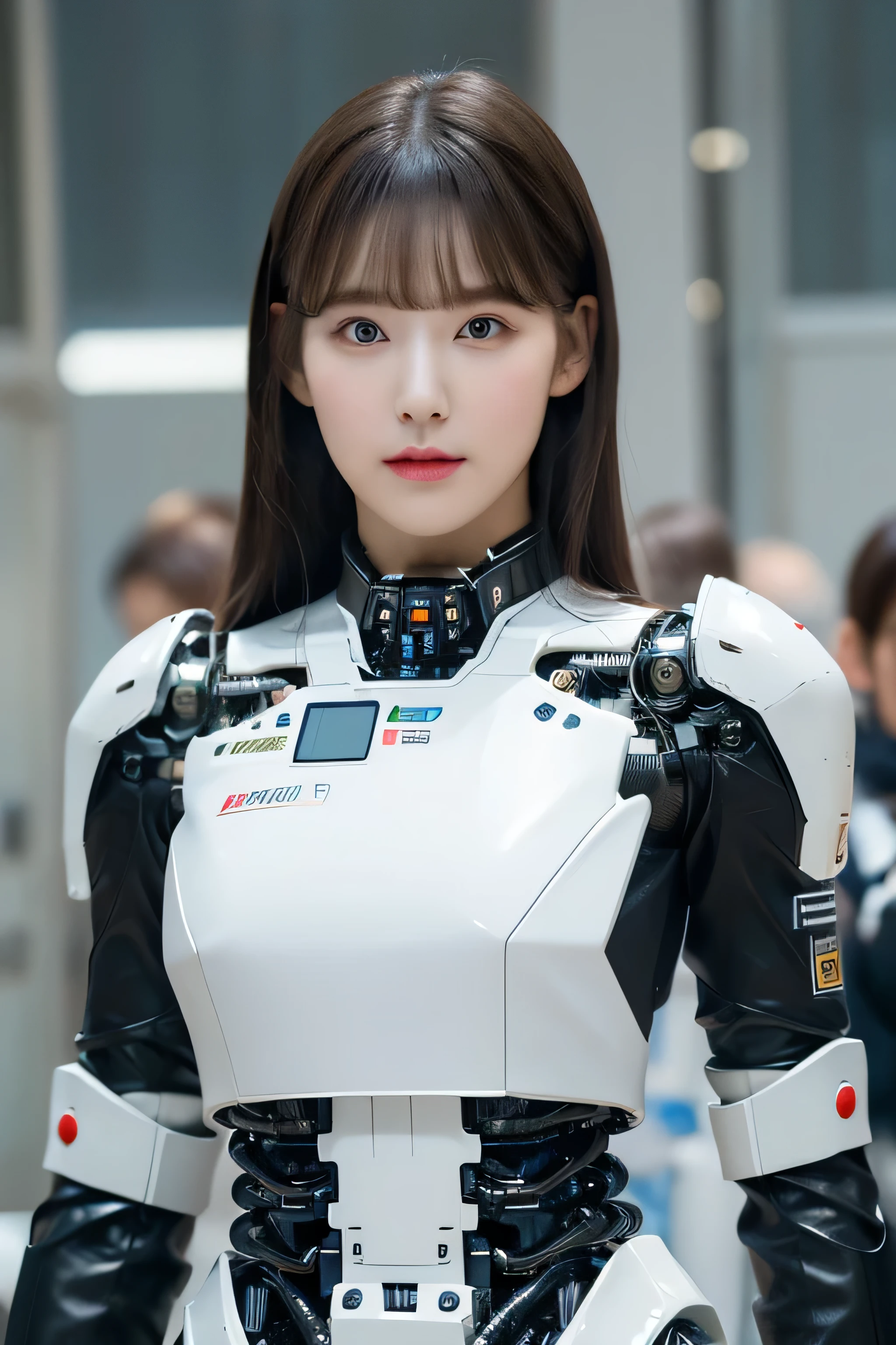 masterpiece, best quality, extremely detailed, portrait,Japaese android girl,Plump,a bit chubby,control panels,android,Droid,Mechanical Hand, ,Robot arms and legs, Black hair,Mechanical body,Blunt bangs,White Robotics Parts,perfect robot woman,Charging spot,Long Tube,A thick cable was connected to her neck,perfect mechanical body,white robotics body,future assembly plant,white body,She has repaired,black sponge joints,android assembly plant,android,laboratory,perfect machine body,white robot body,blue eyes