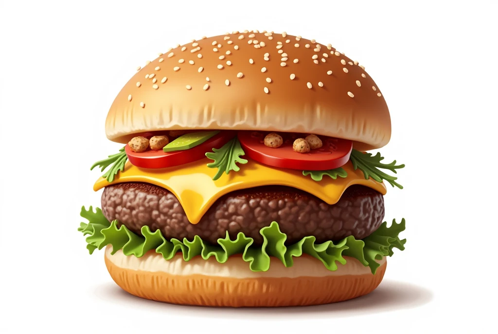 A delicious, juicy hamburger on white background. clear detailed, no blur