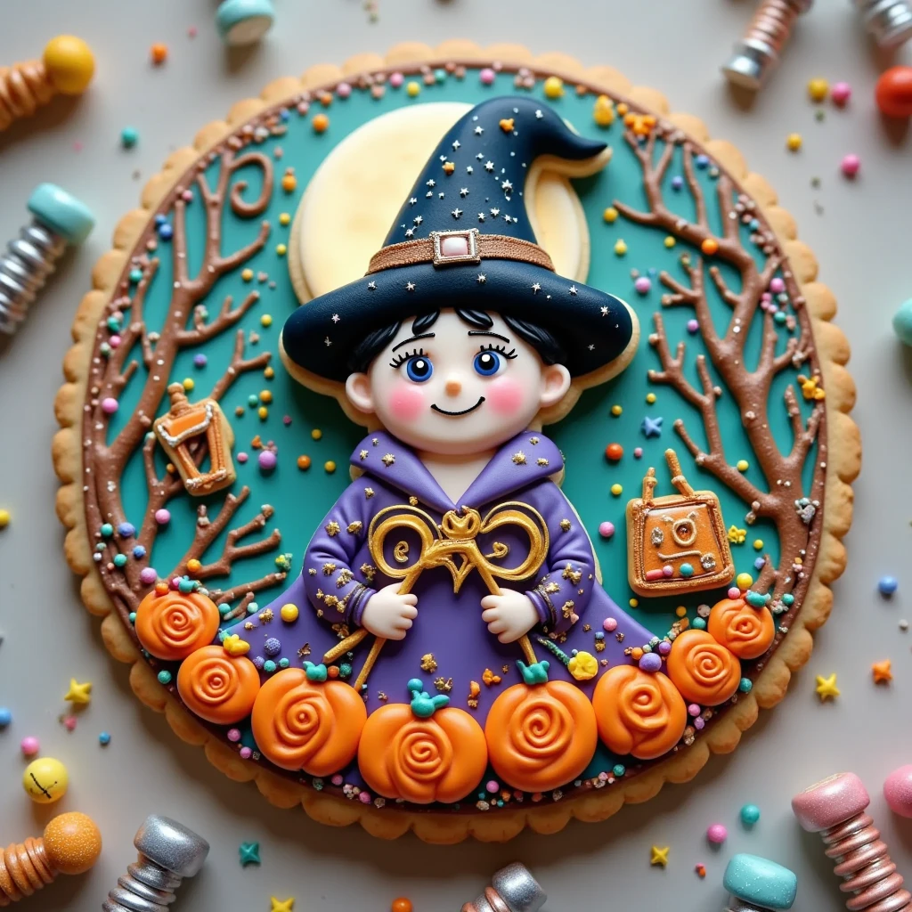 (masterpiece, best quality:1.2),Halloween icing cookie, fat wolf, icon, moon, shining star,