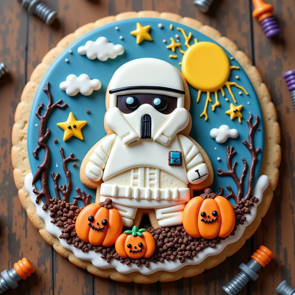 (masterpiece, best quality:1.2),Halloween icing cookie, Stormtrooper, icon, moon, shining star,