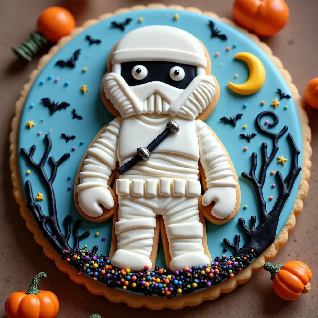 (masterpiece, best quality:1.2),Halloween icing cookie, Stormtrooper, icon, moon, shining star,