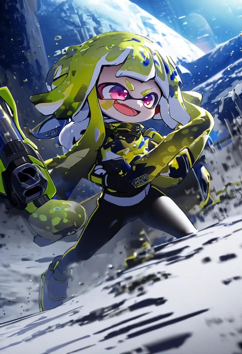  score_9,  score_8_up,  score_7_up,  score_6_up,  score_5_up,  score_4_up, girl,Alone,Girl weapon drawing - sling ，smile，Speed，wind(1.3)スプラトゥーンwind,  Video Game Fan Art ,Alone, With a tattoo of a イカ,  Splatoon 3,   High Quality ファンアート ,  High Quality 、 Super Luxury ， Vivid ，color彩，masterpiece、最 High Quality 、 high definition ，さまざまなink，3d、  disorganized ,  high definition ,  super detailed,武器からピンクのinkが発射，， concrete ground，Serious，Alone，ink， Dynamic，
 Splatoon Girl , , fighting against other Splatoons,color々なinkが飛び散る，壁にink，フェンスにink,  low angle shot , 体には多くのinkが付着している,水鉄砲やink銃を使ってお互いに絵の具を塗り合う,splash ink , colorful ,Delighted,Volumetric Light,  Dynamicなポーズ, sharp,