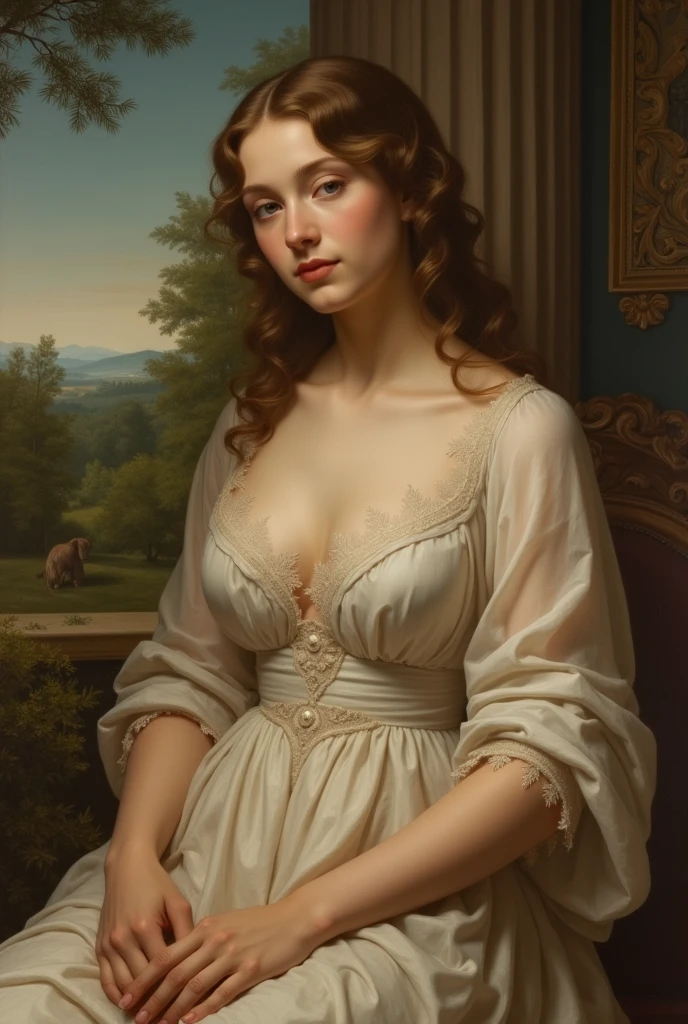 ((high resolution)), ((pale skin)), ((very pale skin)), Emma Watson, ((huge breasts)), in the style of Anthony van Dyck