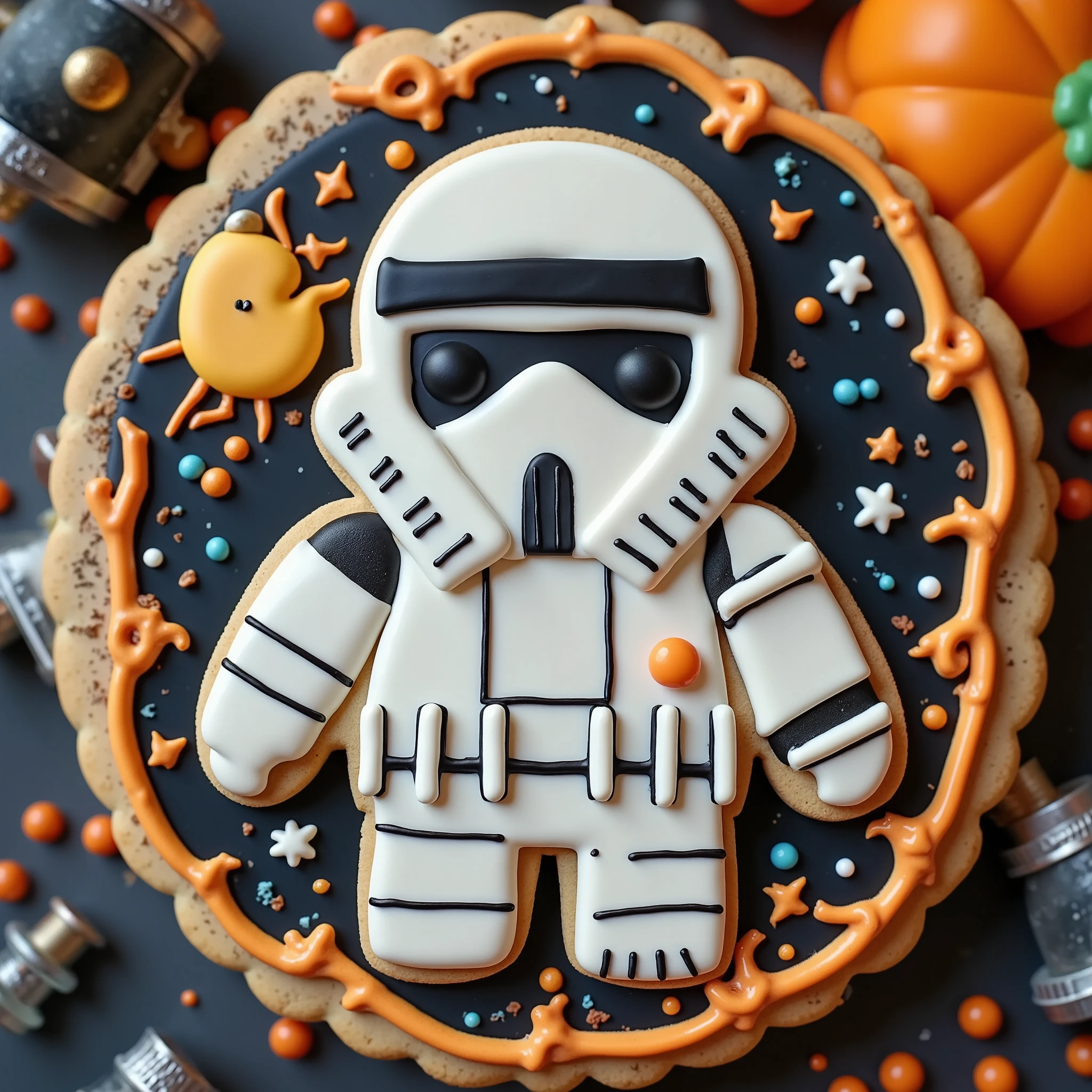 (masterpiece, best quality:1.2),Halloween icing cookie, Stormtrooper, icon, moon, shining star,