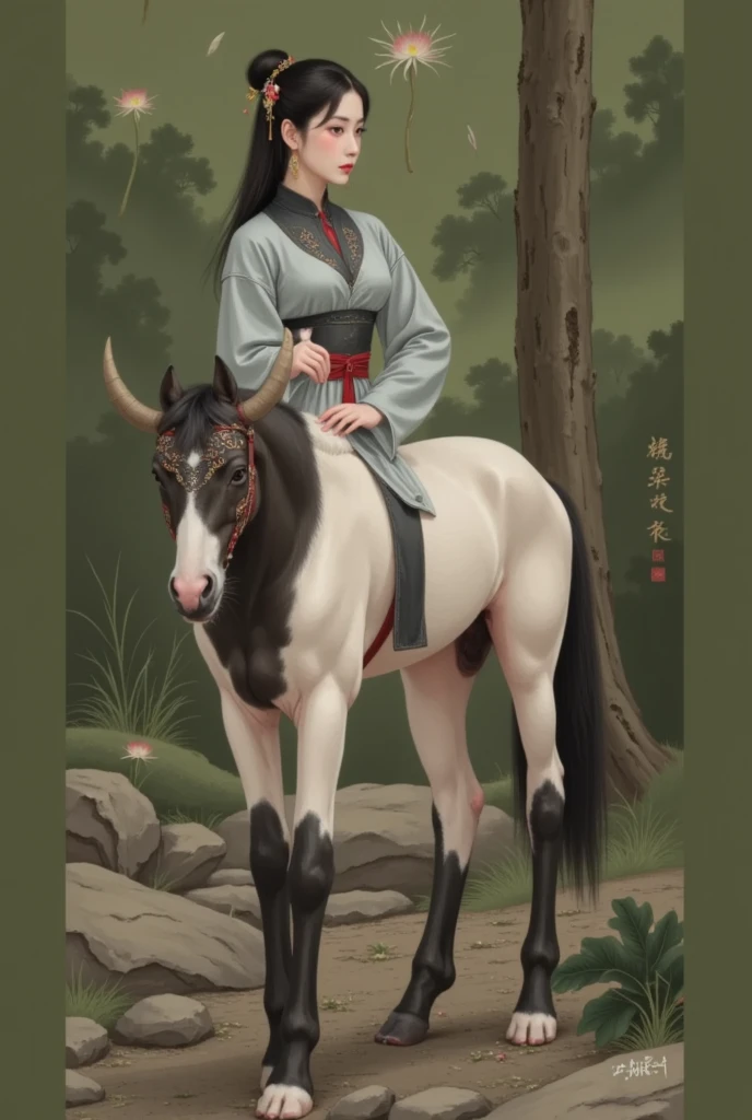 1Centaur Girl，Lace，Traditional Chinese landscapes，Beige background，  Light Gray Fine Grain Texture， Old paper texture  ，  Chinese Art Features  ，Song，Rice paper，Stupid, 1 Girl， Dust Catcher  ，Lone clouds，Standing Alone ， Jingting Mountain ， Can't See Enough 