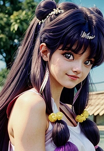 shampoo, ranma 1/2, anime, Pretty girl with long purple hair , seductive smile and pretty face ,  brown eyes, Huge bust full HD image