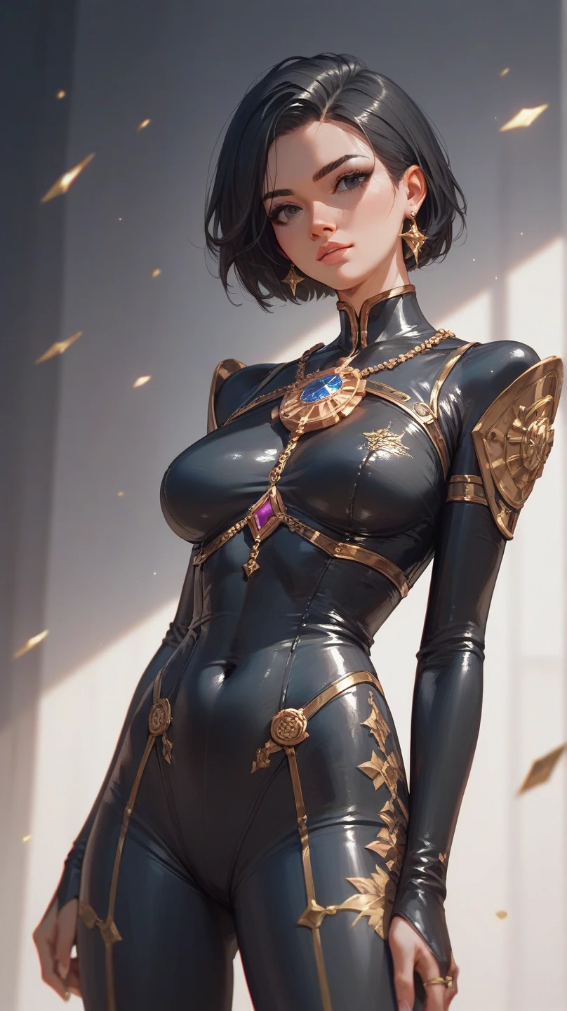 (((1girl:1.8))), ((exposed collarbone:1.5)) ((Bardot neck area:1.3)), style, ((black color palette)), anime style, (((elf))) (((black luxury dress:1.4))) (((smoldering eyes))), ((bald:1.5)), ((no hair:1.5)), 8k, 4k, Unreal Engine 5, octane render, trending on pixiv, ((exposed neck:1.7)) ((intricate details on dress:1.4)), (((exposed shoulders:1.5))), fanbox, skeb, (((long sleeves:1.5))), masterpiece, ((short dress:1.2)),(skindentation:1.4), ((decorated sleeve cuffs:1.3)), (full lips:1.5), ((cleavage cutout:1.2)), (((dark lighting))), smooth soft skin, big dreamy eyes, beautiful anime wide eyes, black background, concept art, digital painting,