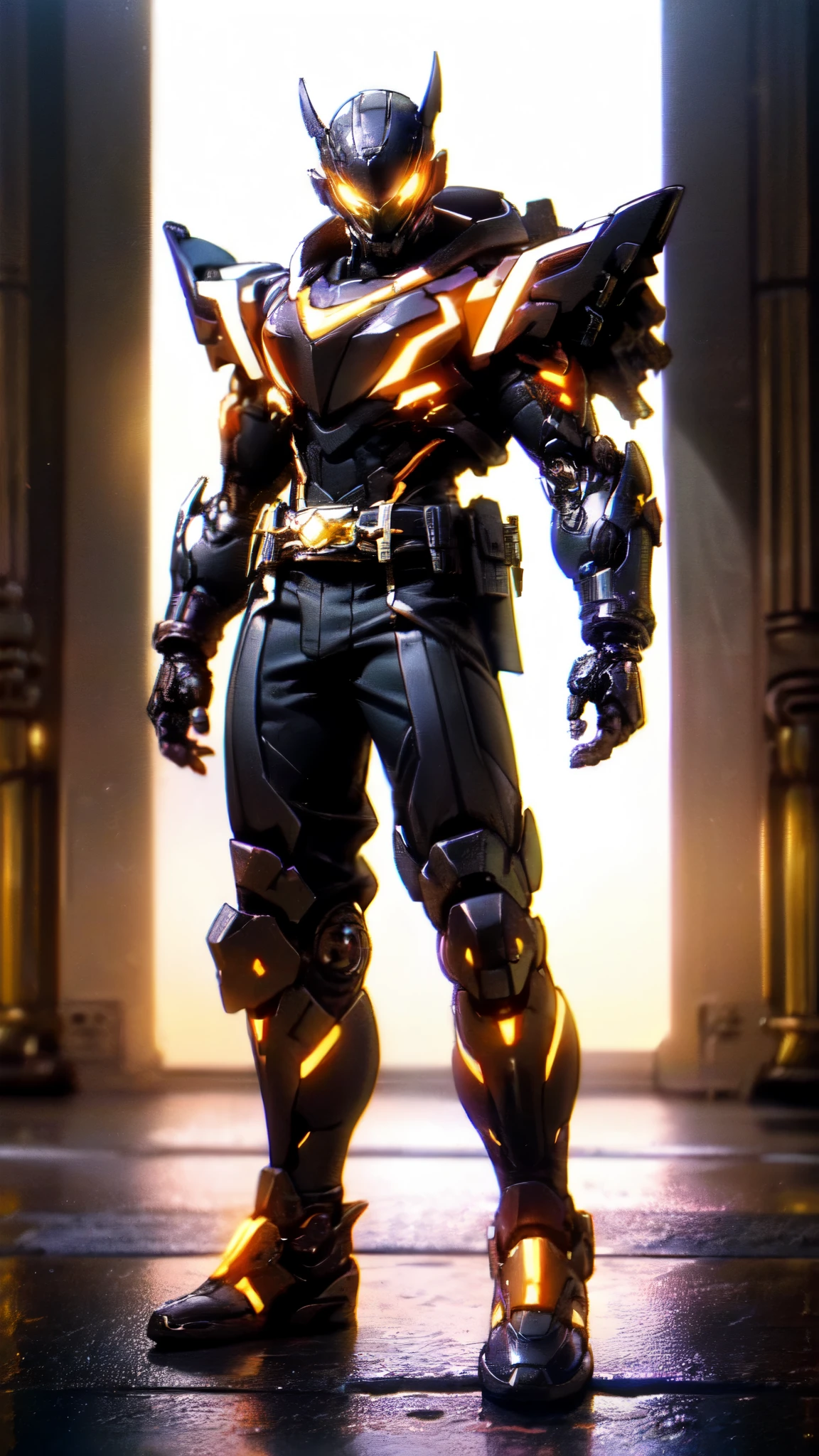 (masterpiece:1.5, best quality:1.5, extremely delicate:1.5), ((male:1.5)), a man wearing a full-face helmet, high-tech biomimetic armored combat suit, (a composite layered chest armor), the design balances heavy with agility, fully enclosed shoulder guards, matching arm and leg guards, a belt of gemstone, (the color scheme is primarily Yellow with Red and Purple accents, Organic Biotech, Concept Inspired by Vampire, glowing eyes, armor glows, huge cloak like devil wings, blood), stand of a futuristic sci-fi city, this character embodies a finely crafted fantasy-style armored hero in anime style, exquisite and mature art style, metallic, high definition, highres, ultra-detailed, ultra-fine painting, professional, perfect body proportions, golden ratio, anatomically correct, symmetrical face, extremely detailed eyes and face, high quality eyes, creativity, RAW photo, UHD, 32k, Natural light, cinematic lighting, (masterpiece-anatomy-perfect:1.2)