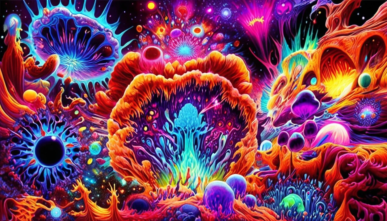 Perolinga aliens 、Kirlian Pictures、Corona discharge 、 psychedelic style nanoinfused mutants,  mutants with nanobots integrated into the body ,   mutants with nanobots built into the body  ,  dark nebula in the background , .  vibrant colors, Swirling pattern, Abstract Forms ,  surreal, Trippy、(( top quality)), ((masterpiece)), ( Details),  best quality,  super high resolution, ( Photorealistic:1.4),