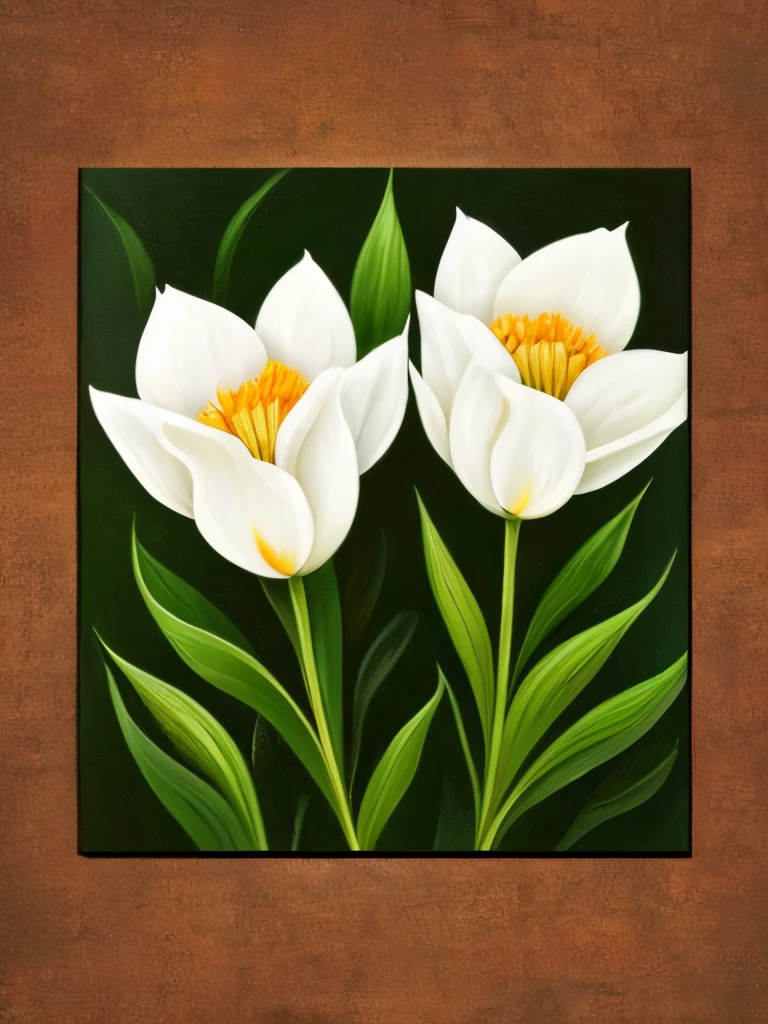 painting of three white flowers with orange petals on a black background, beautiful!!! digital art, beautiful detail and color, orange flowers, elegant flowers, beautiful flowers, glowing flowers, beautiful gorgeous digital art, wow it is beautiful, beautiful design, beautiful!!!!!!!!!, flowers!!!!, beautiful!!!!!!!!!!!!, beautiful flower, dark sienna and white, brown flowers, beautiful depiction