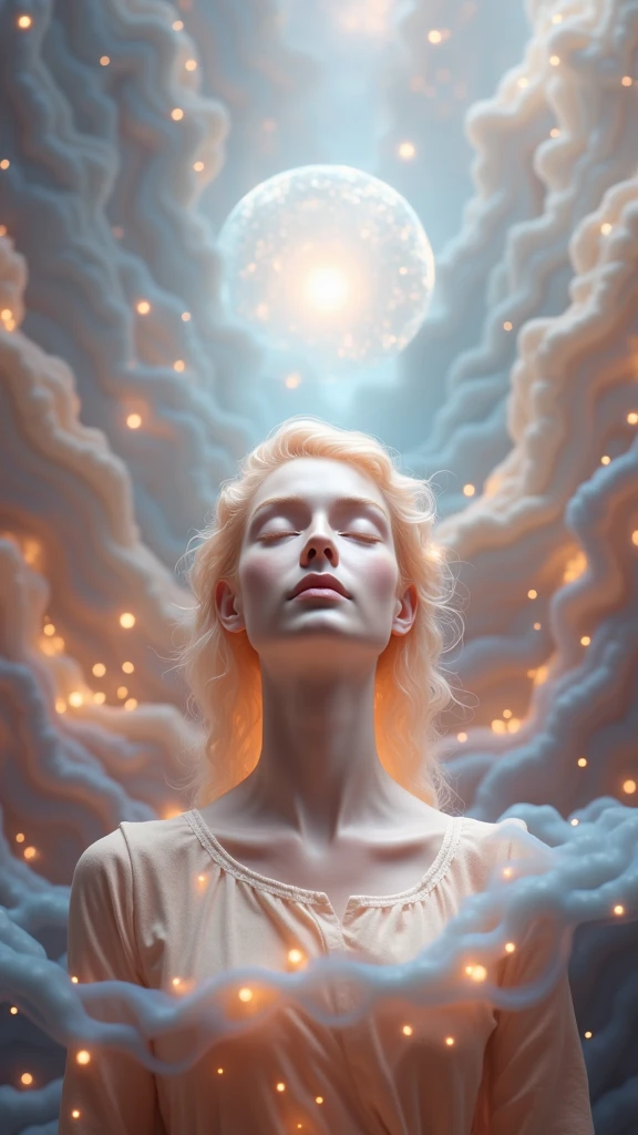 The color palette is soft and gently vibrant. Tons de azul, Lilac and pink are the protagonists, creating a sense of tranquility and contemplation. Subtle touches of white and silver are used to represent the cosmic and dreamlike elements present in the song.

No centro do quadro, A solitary human figure is enveloped by a halo of soft, diffuse light. The figure is represented in a minimalist style, with smooth, curved lines that suggest a connection to the ethereal aspect of the music. The posture of the figure conveys a sense of reflection and serenity.

The texture of the painting is delicate and inviting. Pinceladas suaves e esfumadas criam uma atmosfera nebulosa, evoking the feeling of being immersed in an ethereal and ethereal environment. Areas with higher translucency are combined with regions of greater opacity, reflecting the duality of light and shadow present in music.

Detalhes sutis, like twinkling stars in the background and shapes resembling constellations, are incorporated to reinforce the feeling of being in a celestial space. These visual details contribute to the dreamlike and magical atmosphere of the song.

to music "After Dark" is translated visually through a minimalist and contemplative approach, allowing the viewer to connect with the sense of stillness and mystery present in the music.