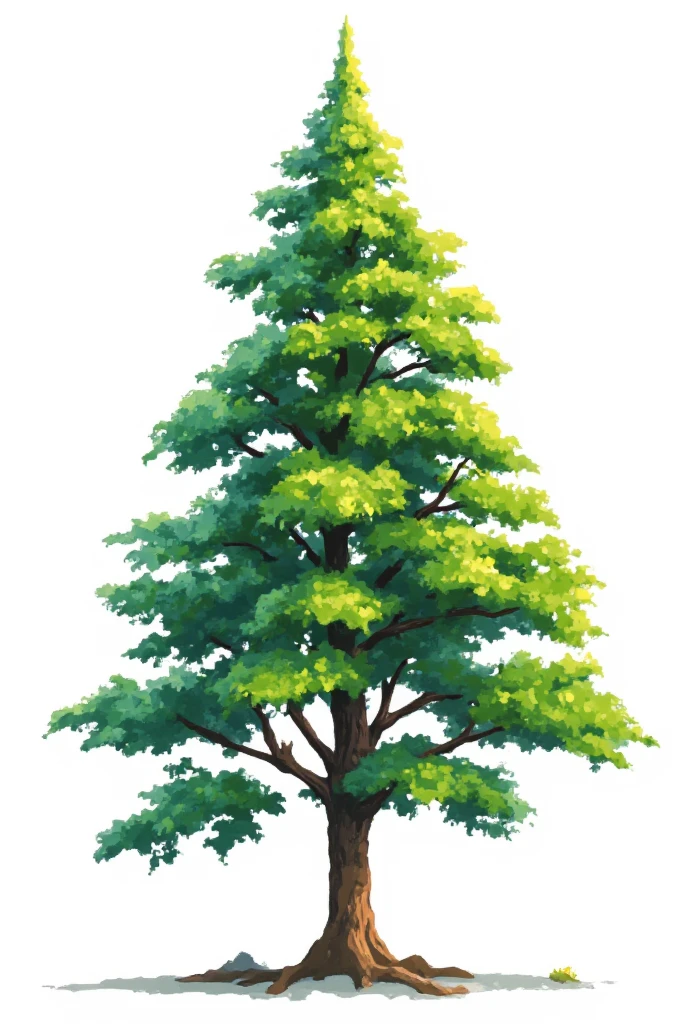 Pine tree, 2d art, bring colors, clean, good quality,white background, Лучшее качество, Цифровое искусство, Pixar, 