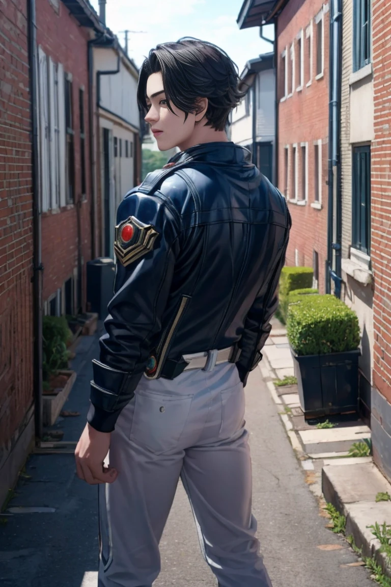 (     top quality ), (Overview) , back alley , 魅力的な若い青年18 years old, Brilliant costume of Kamen Rider , 18 years old,  