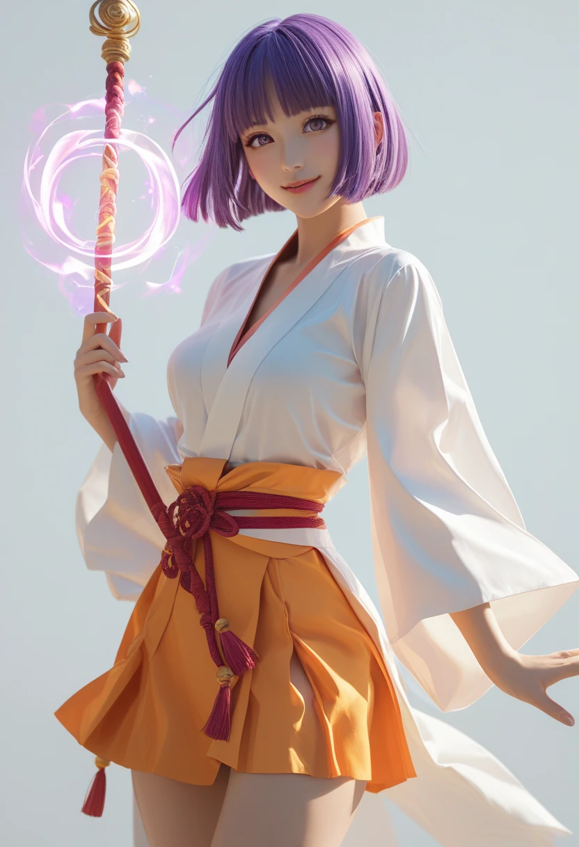 ((best quality)), ((masterpiece)), (detailed), ((jedi master)),((( 1 long yellow light saber))), (((black girl))), (((purple hair))),(( short hair)), ((blown eyes)), (((white jedi robe))), ((9 years old)), ((perfect fingers)), (( jungle background)), ((fighting stance)), ((big smile)), (((perfect face))), (small breast), (((cover up breast))),