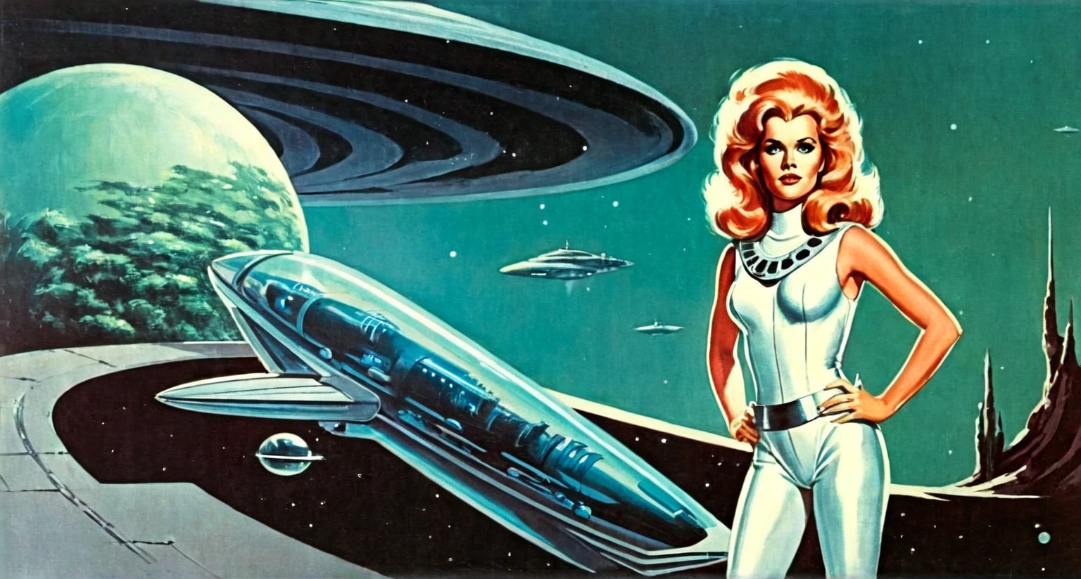 Retro futuristic, ((retro futurism)), ((Science fiction)), Barbarella