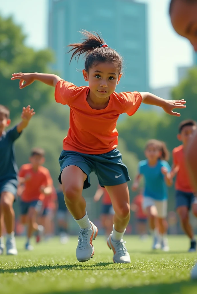 Please draw a picture of a boy who is running in a race and at the first position of all of the boys among the race the scene should be cinematic and creative. Please also show other boys who are in race behind him