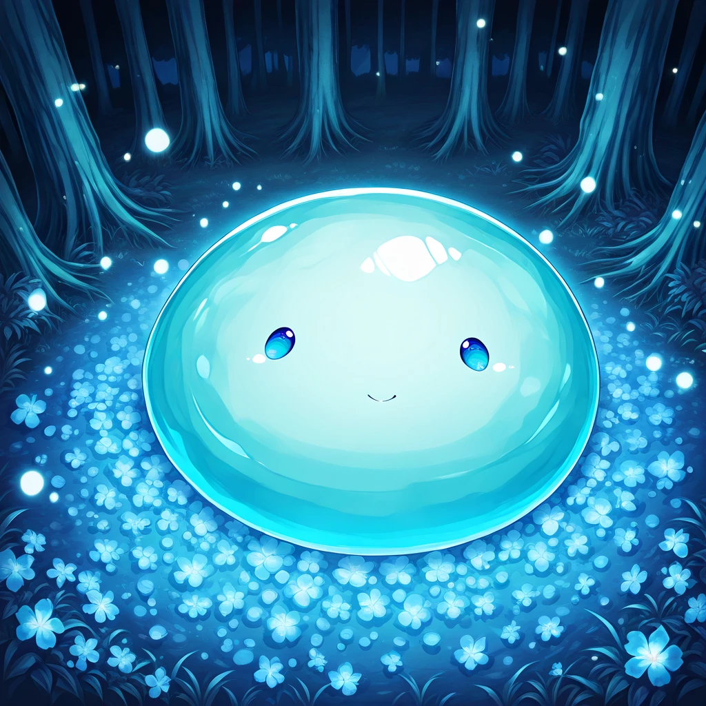 masterpiece, best quality, ultra-detailed, anime style, kemono, from above, medium shot,  (soft round slime creature 1.7), (semi-transparent gel texture 1.6), (glowing blue core 1.5), (small cute eyes 1.5), (cute and cheerful expression 1.4), (surrounded by glowing mushrooms and magical flora 1.6), (soft natural lighting, vibrant forest colors 1.5), (misty atmosphere 1.4), (magical glowing particles floating around 1.5), cinematic focus, dynamic shadows
Cabello castaño, 