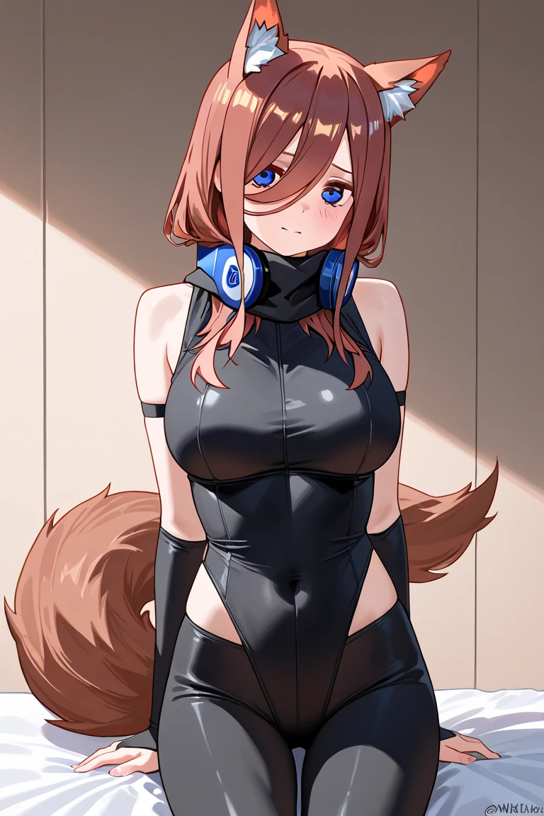 Wolf Waifu ,  with wolf ears and tail, miku nakano, with Ninja costume High resolution, HD model, UHD, 