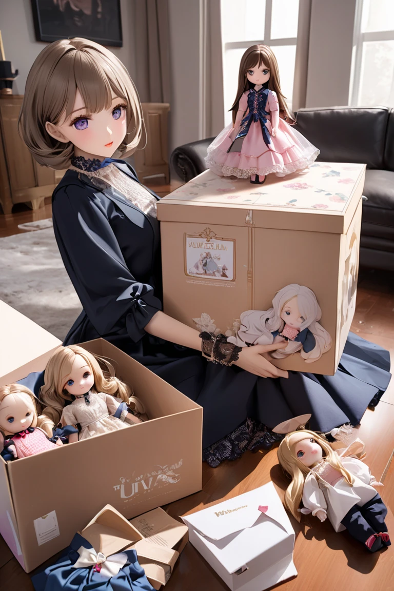 toy, doll, character print, (best quality:1.15), (masterpiece:1.15), (detailed:1.15), (realistic:1.2), (intricate:1.4), simple background, cover page, card, in a gift box,no humans, inboxDollPlaySetQuiron style, abs, (homura \(dr.stone\):1.2), gift box, playset, in a box, full body, toy playset pack, in a gift box, premium playset toy box,