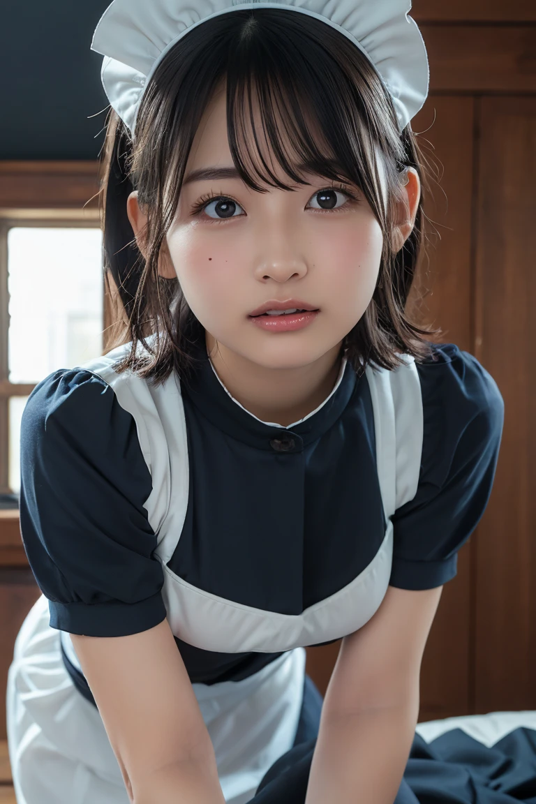 (8k, RAW Photos,highest quality, High resolution:1.1), (Ultra-realistic:1.4),(Realistic, Realistic:1.3),The Beauty of Japan、((Upper Body:1.3))、Gymnastics Team - Flexible Leotards and Grips、Put your hands behind your back,Maid Cafe、((Maid:1.3))