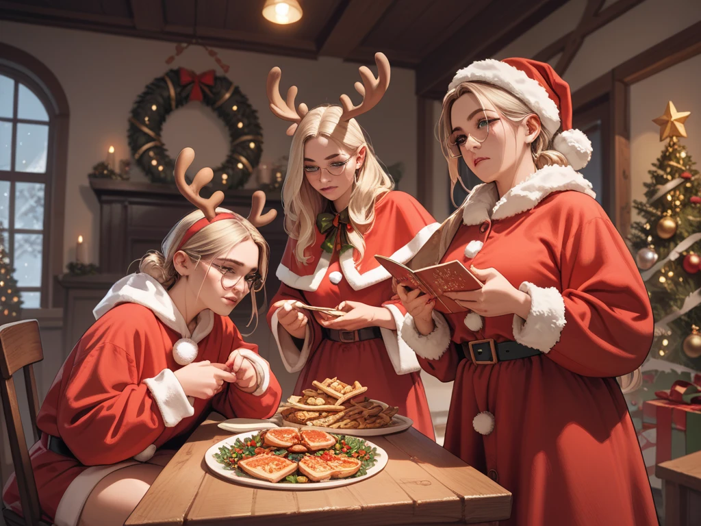 BarbaraEvenot, in her [Google Color 2] winter ensemble, enjoys a festive feast with friends. The table is laden with dishes that tantalize the senses. The room is bathed in a [Google Glow Effect 4], making the food look even more delectable.