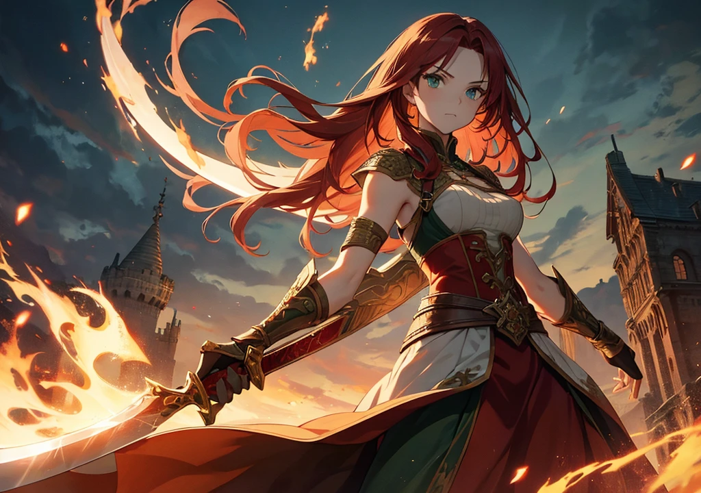 A beautiful girl with long, fiery red hair flowing gracefully - SeaArt AI