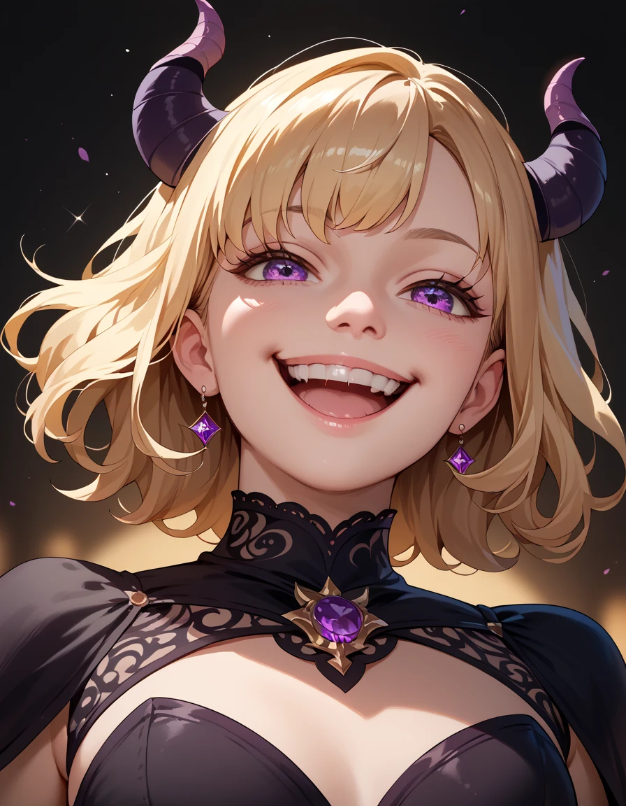 1girl, blonde hair,masterpiece , best quality,  , lookin under, ,, smile, purple brassiere, from below,evil laugh, small girl,small loli,beautiful body,villain pose,