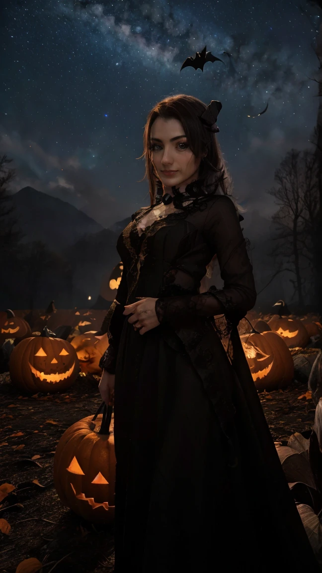 (extremely detailed CG unity 8k wallpaper),(masterpiece), (best quality), (ultra-detailed), (best illustration),(best shadow), (sharp eyeliner, eyeshadow, detailed eyes:1.1), (halloween, night sky, jack-o'-lantern, :1.1), ,BREAK, (vectorhalloween:1.2), ,  