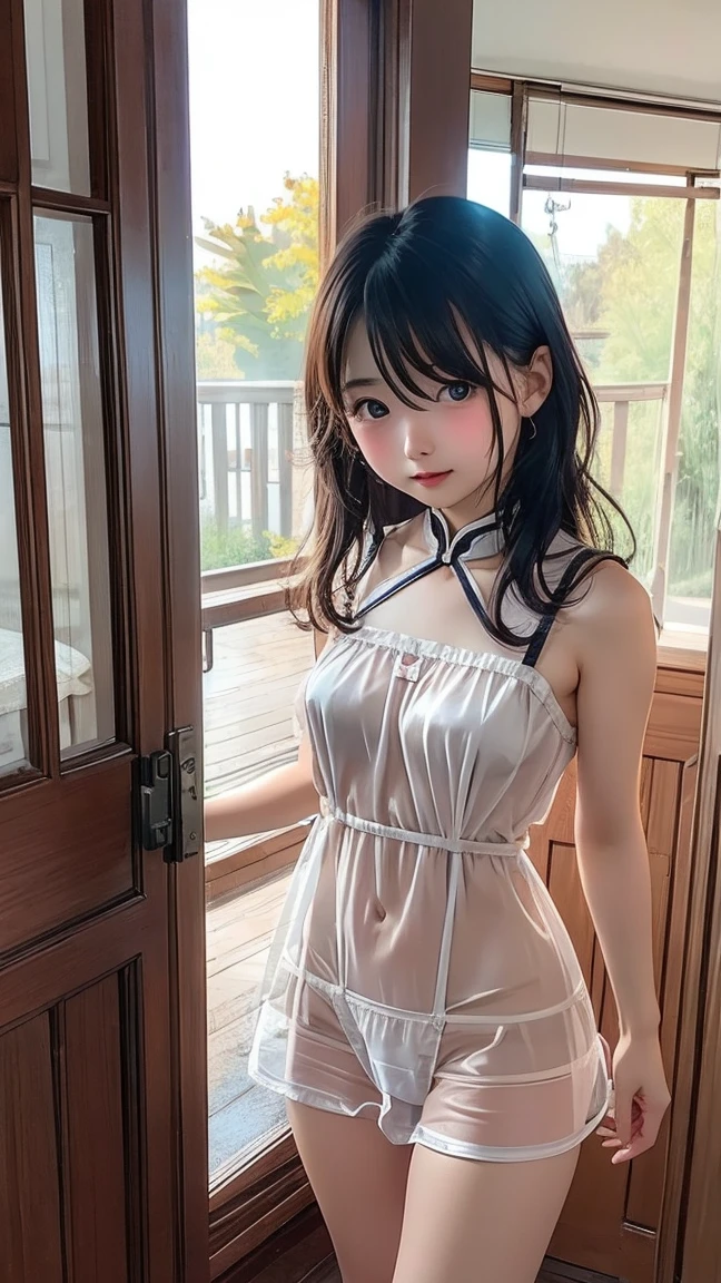 Highest quality,8K,Super detailed,(Super loli:1.6),Super young girl,child,Little Girl,innocent,A beautiful young girl,scrawny,slim,slender,Gaunt,curvy waist,flat chest,navel,arched back,happy smile,Japanese,China dress