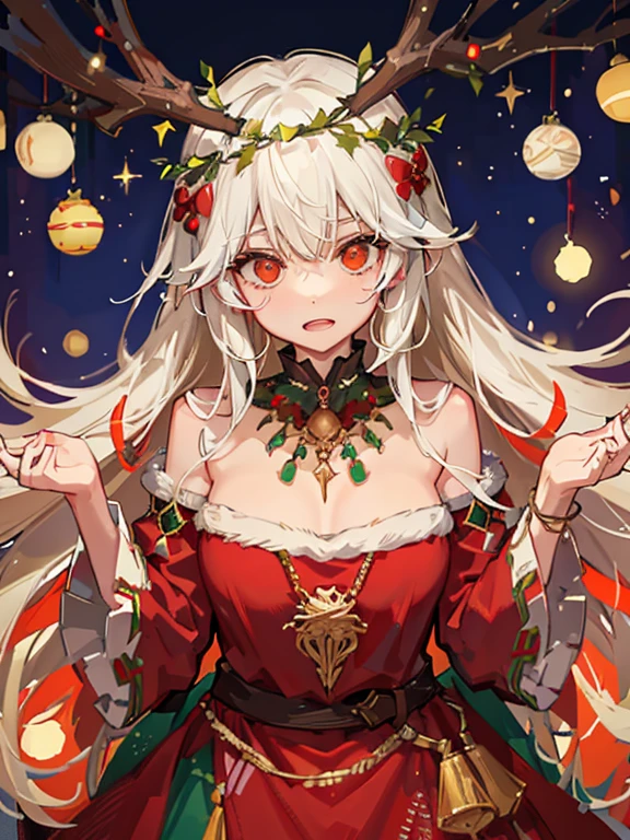 one young man, twink, (((male))), (((man))), (((1guy))), (((single))), (((solo))), (((grey hair))), (((silver eyes))), ((medium short hair)), ((chin-length hair)), (wavy hair), slim body, ((flat chest)), (((fantasy style))), (((wearing fir branches in his hair))), fir branches, pine branches, (((holly leaves in his hair))), (((red berries in his hair))), red berries in hair, flowercrown, ((pointy ears)), (((silver colored eyes))), smooth skin, bare legs, revealing clothes, (((wearing twigs in his hair))), holly leaves, (mistletoes), ((nuts)), gold details, winter, (smiling), snow in the background, snowing, sunny weather, ((alone)), (relaxing on the snow), (inviting pose), (flirty expression), (seductive)