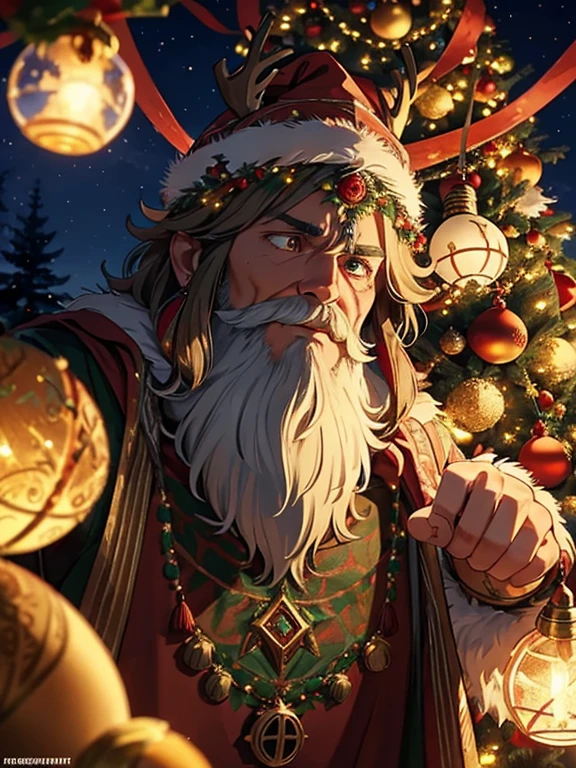 1 Christmas Treant（Treeguard，Leif， Everscream）with many ornaments（Garland，Bulb，Multicolored Festive Lights，krampus Magnificent Adornment，epic klaus Magnificent Adornment，Sentimental Adornment，Champion Adornment，Appeasing Adornment）