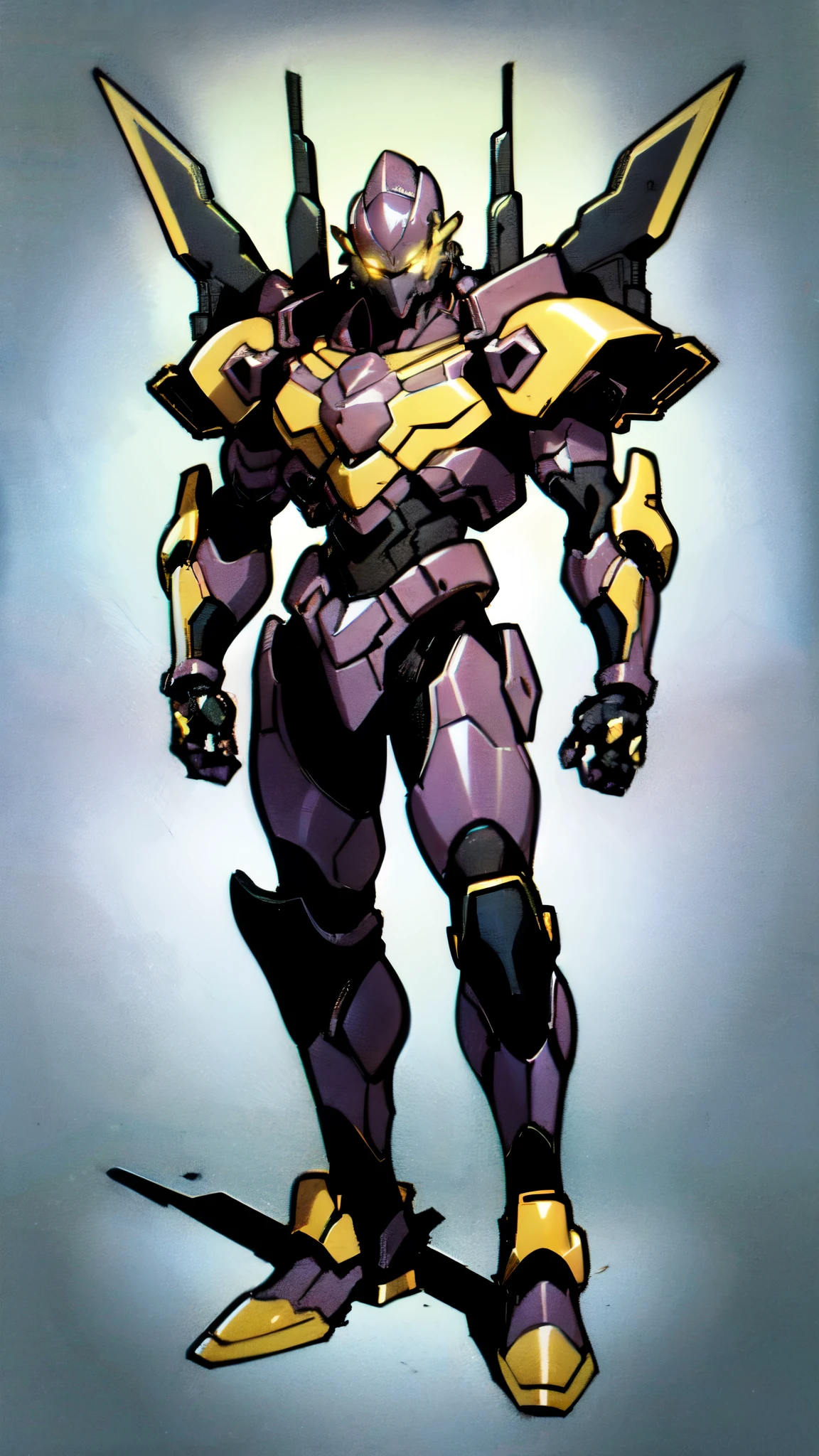 (masterpiece:1.5, best quality:1.5, extremely delicate:1.5), ((male:1.5)), a man wearing a full-face helmet, high-tech biomimetic armored combat suit, (a composite layered chest armor), the design balances heavy with agility, fully enclosed shoulder guards, matching arm and leg guards, a belt of gemstone, (the color scheme is primarily Yellow with Red and Purple accents, Organic Biotech, Concept Inspired by Vampire, glowing eyes, armor glows, huge cloak like devil wings, blood), stand of a futuristic sci-fi city, this character embodies a finely crafted fantasy-style armored hero in anime style, exquisite and mature art style, metallic, high definition, highres, ultra-detailed, ultra-fine painting, professional, perfect body proportions, golden ratio, anatomically correct, symmetrical face, extremely detailed eyes and face, high quality eyes, creativity, RAW photo, UHD, 32k, Natural light, cinematic lighting, (masterpiece-anatomy-perfect:1.2)