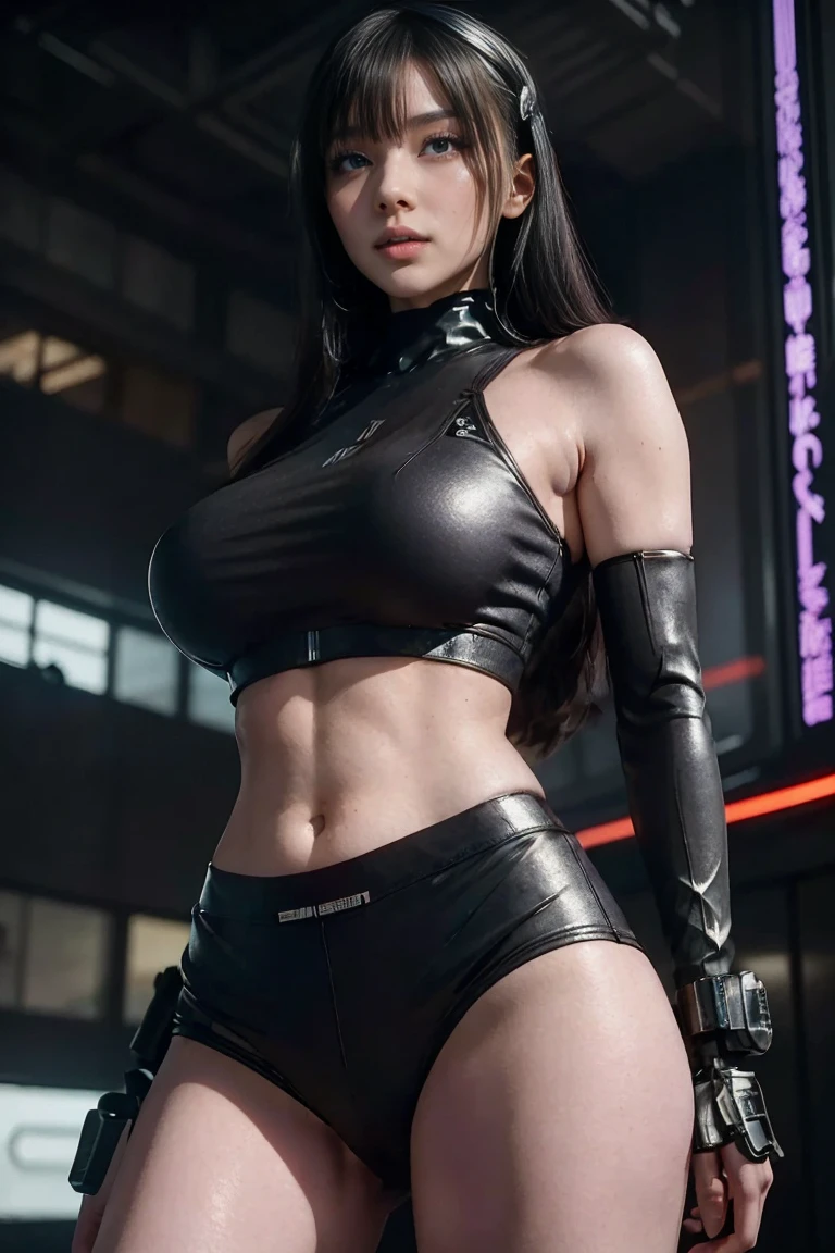 Full body like,Chinese big breasts,pony tails,black color hair,warriors,Camouflage clothes,perfect figure beautiful woman, huge tit,Highly detailed facial and skin texture,A detailed eye,二重まぶた ( City street:1.1)