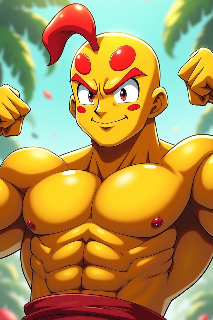 (arte conceitual de varios angulos)_Naked clown man_tatuagens roxas,pretas e verde_beefy guy_big pecs_big gule_ rosto com maquiagem de palhaco colorida_ soriso sensual_ olhos fucsia. pose sensual