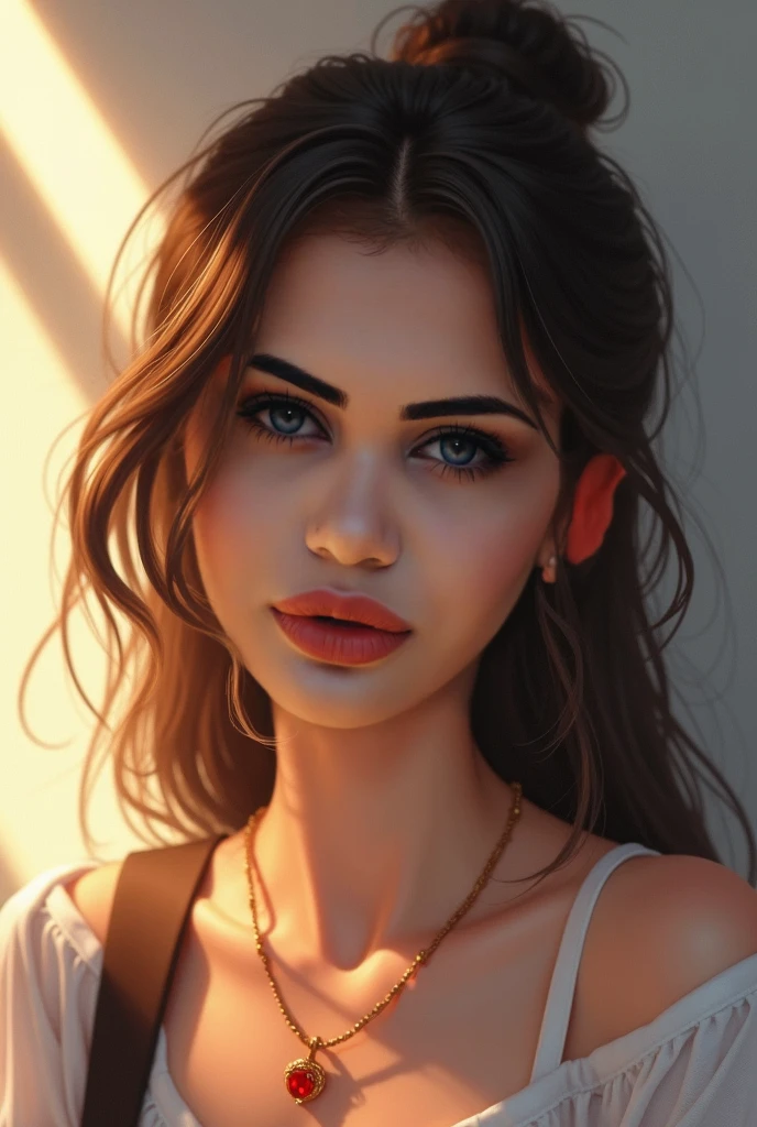 Depuis la photo, creer moi differentes avtiinnde la vie quotidienne d’une femme en robe et en lingerie avec ce visage, brune, de taille 1m65