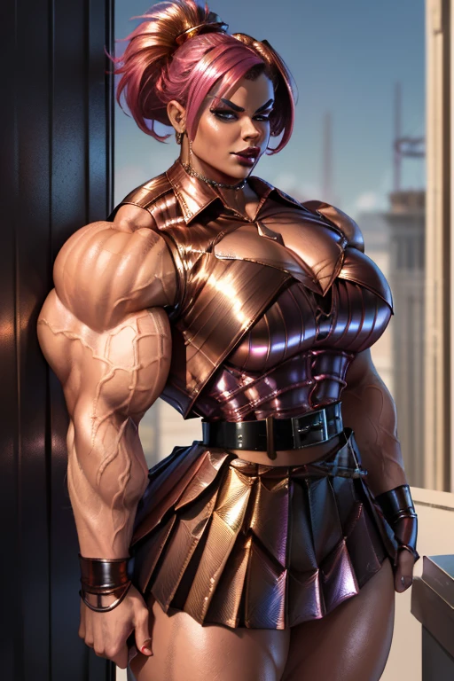 (1 girl:1.25), (cara delevingne:1.25), young girl, masculine physique, seductive face, seductive look, long pink hair, perfect muscular body, super skinny legs, naked, sissy, femboy, (huge muscular arms:1.25),