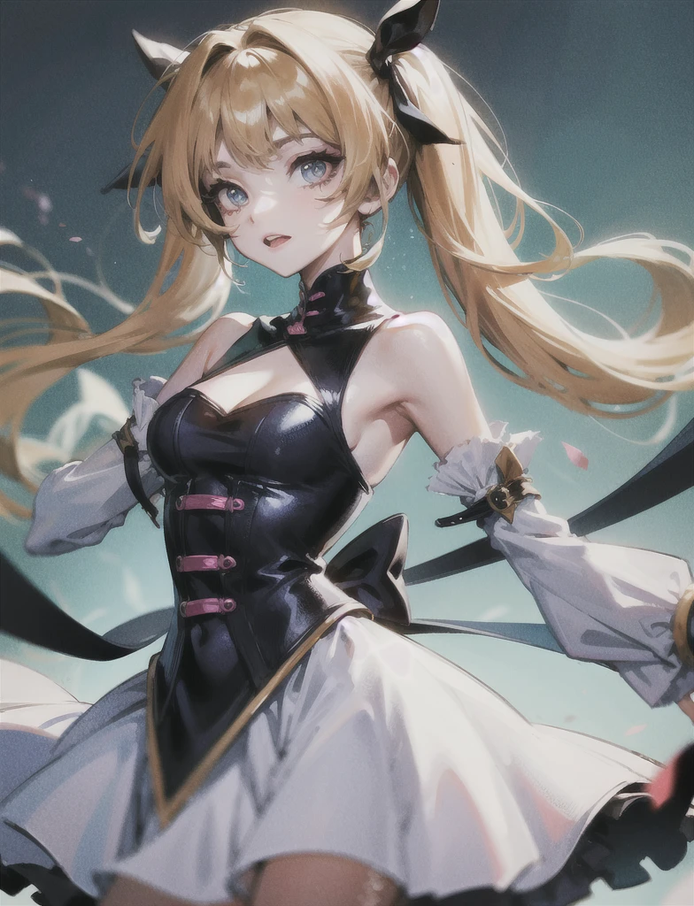animated cartoon、One beautiful blonde girl、Red-eyed、Dresses with frills、solo
