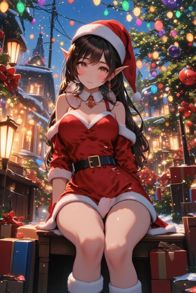 (Tabletop.Highest quality).(Dynamic Angle). (Incredibly detailed CG paintings),(Perfect Image)、Comic Strip.figure. One breast.Detailed face、Perfect Face.Delicate face、Small breasted girl in Santa costume、((繊細なChristmas costumeを着た胸の小さな女の子))、Textured skin、Black hair is long、(Horse-eared girl)Horse-eared girl、((Beautiful Blue Eyes)).Delicate and beautiful eyes、The eyes are detailed、Reflective Eyes、smile.(Staring at the audience:1.3).(My face got a little red:0.8)、8k wallpaper、Cowboy Shot、reflected light、Highest detail、Complex、Delicate background、Textured skin、Detailed skin、(Ultra-high resolution)、(Christmas costume)、Christmas,Browsing Caution,Showing nipples,Showing pussy,Vagina Show,Pee,About betting,pubic hair,Masturbation,Spread your legs,pussy juice