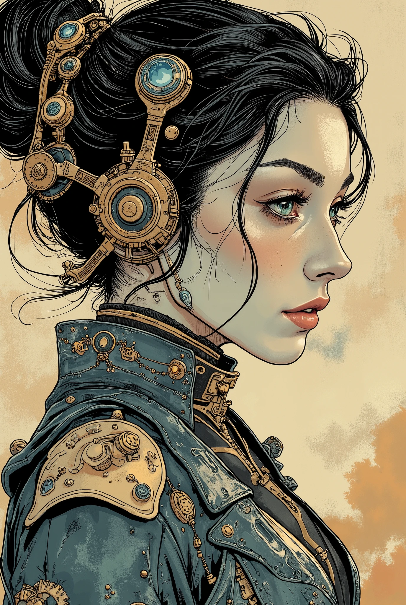 (( Best Illustration )), (( Masterpiece )), ( super detailed), 8k, 16k, wallpaper,(Steampunk:2.0) , Japanese woman with a viewing angle of, sci-fi , Graphic Novel , retrofuture,SF, super sexy , Psychedelic ,avant-garde
