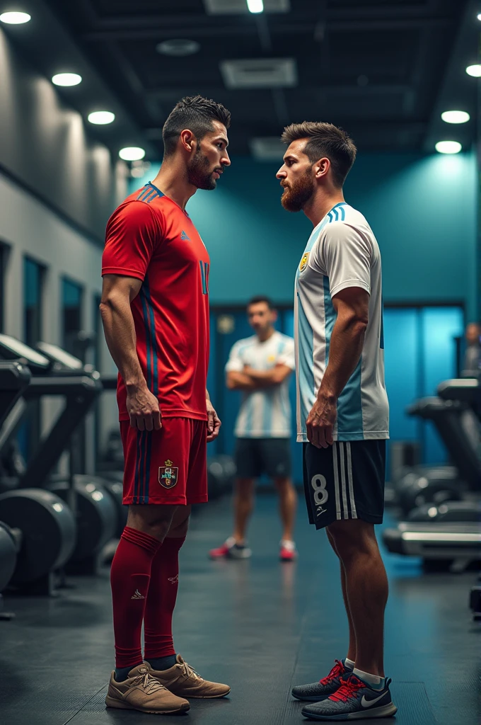full view full body, 2 different handsome white european college boys with undercut clean haircuts, well-muscular, in shiny silky soccer jerseys, soccer shorts, white high soccer long socks, soccer cleats, ?????, kissing in college locker room
