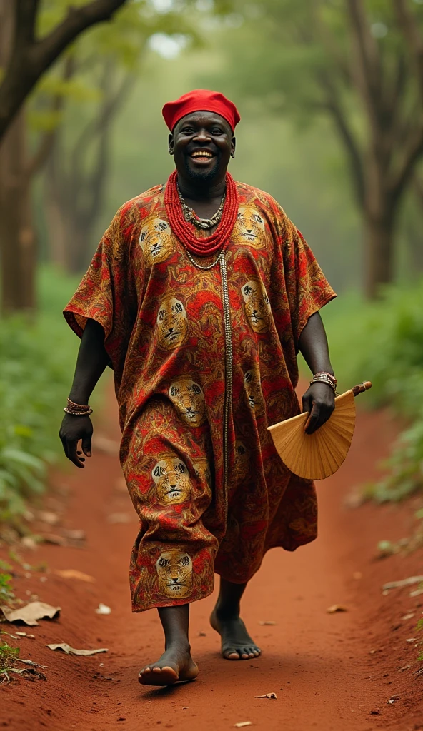 a beautiful dark fat river wizard in an African setting with white hair, blue eyes, golden skin and black lips, big belly, slim legs and looks like a spirit, and fat with a long transparent black gown
