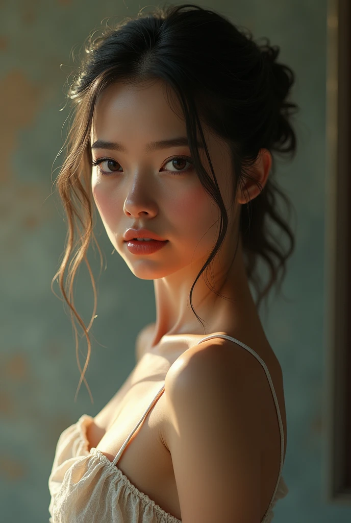 (((nude)))、(Photorealistic: 1.4), (超Realisticな: 1.4), (Realistic: 1.3), (Smooth lighting: 1.05), (Improving the quality of cinema lighting: 0.9), 32K, 1 girl, 20-year-old girl, Realistic Lighting, Backlight, Face Light, Ray Tracking, (Bright light: 1.2), (Quality improvement: 1.4), ( Highest quality realistic textured skins: 1.4), Fine grain, Detailed face, Quality Eyes, (tired, Sleepy and satisfied: 0.0), Face close-up, T-Shirts, (Enhances the body line: 1.1), (Enhances skin texture: 1.1) masterpiece, Ultra-high resolution, (Photorealisticistic: 1.4), RAW Photos, 1 girl, darkness, Deep Shadow, Modest, Cold light, thin clothes, wet body, underwear, see-through underwear