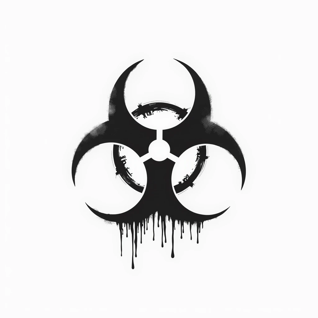 Create a logo for a clothing brand called BIOHazard Clothing in a minimalist cartoon style with no background by combining the biohazard symbol with a skull
