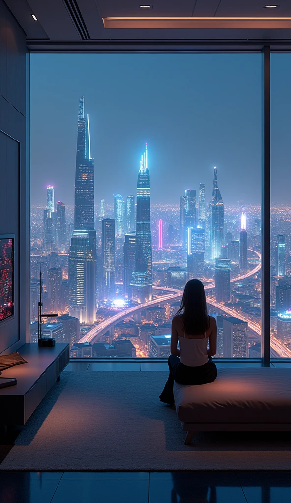 Futuristic apartment with city view