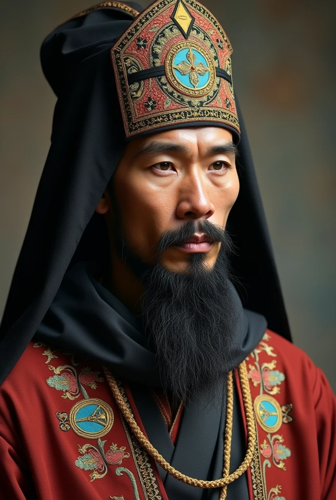 Generate an image depicting Genghis Khan orchestrating a marriage between his daughter and an allied king.