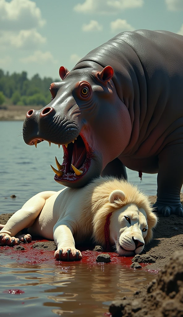 A dead lion killed by hippo 