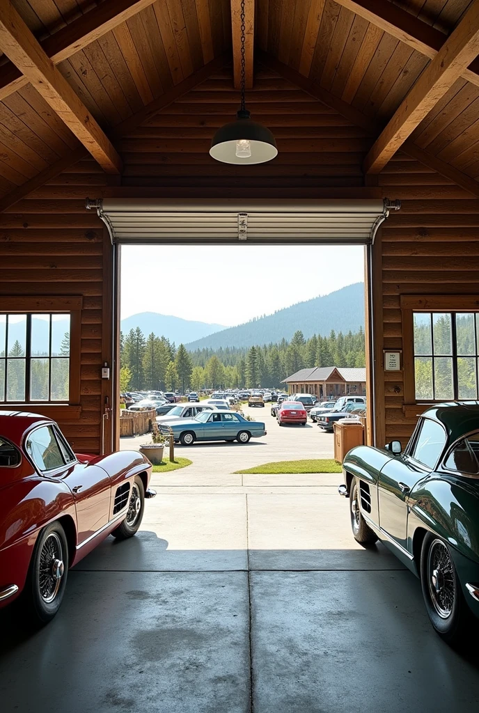 Country-style garage for cars with a view of parking lots - SeaArt AI